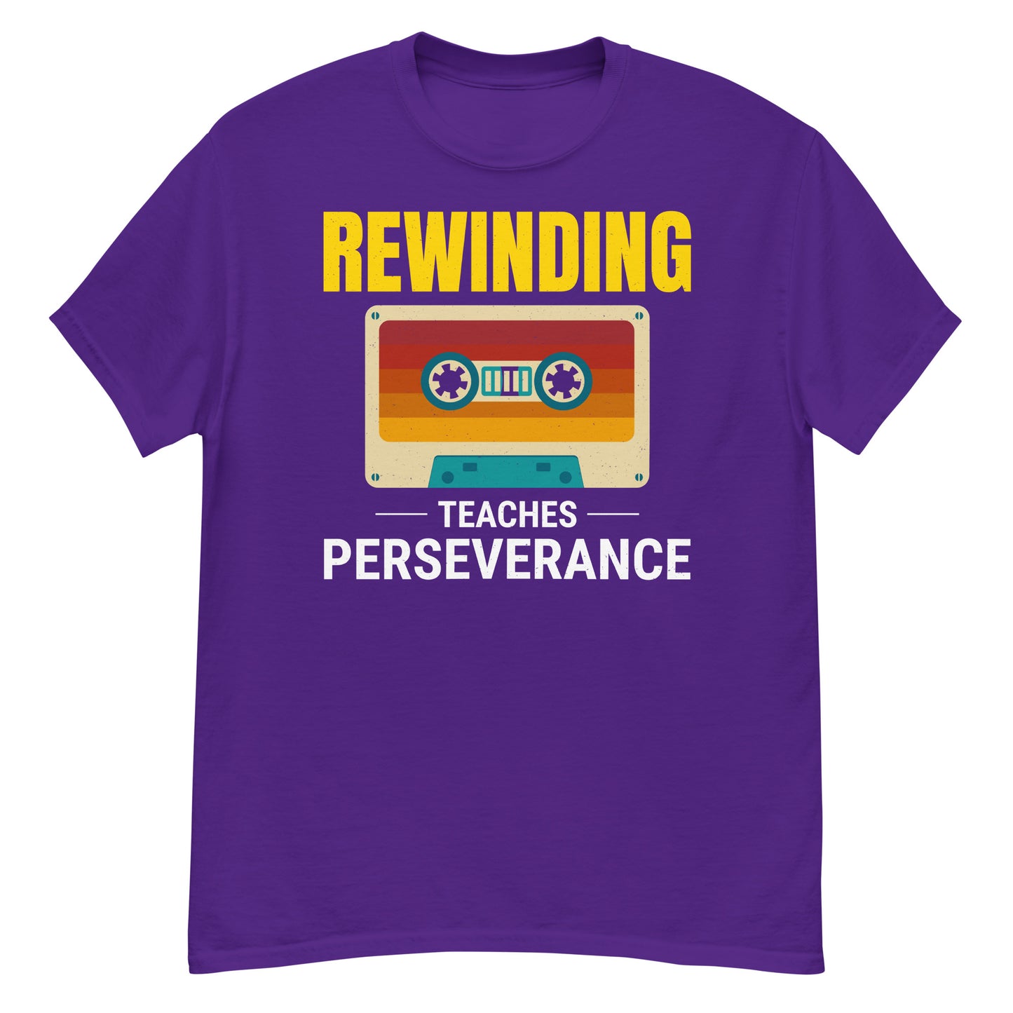 Cassette Tape Rewinding T-Shirt - "Rewinding: Teaches Perseverance"