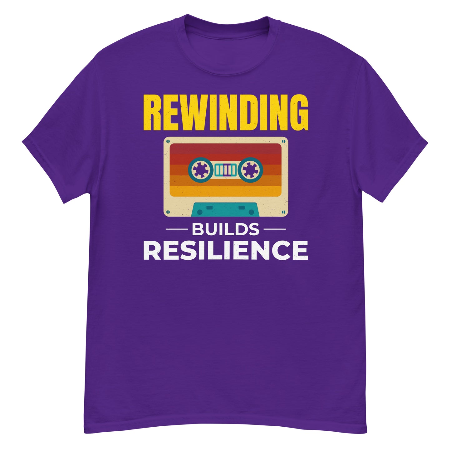 Cassette Tape Rewinding T-Shirt - "Rewinding: Builds Resilience"