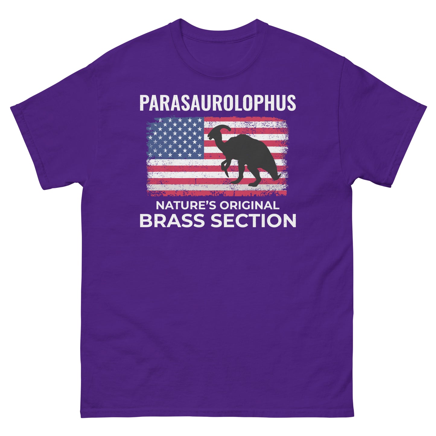 Dinosaurier-T-Shirt mit amerikanischer Flagge: Parasaurolophus - Nature's Original Brass Section