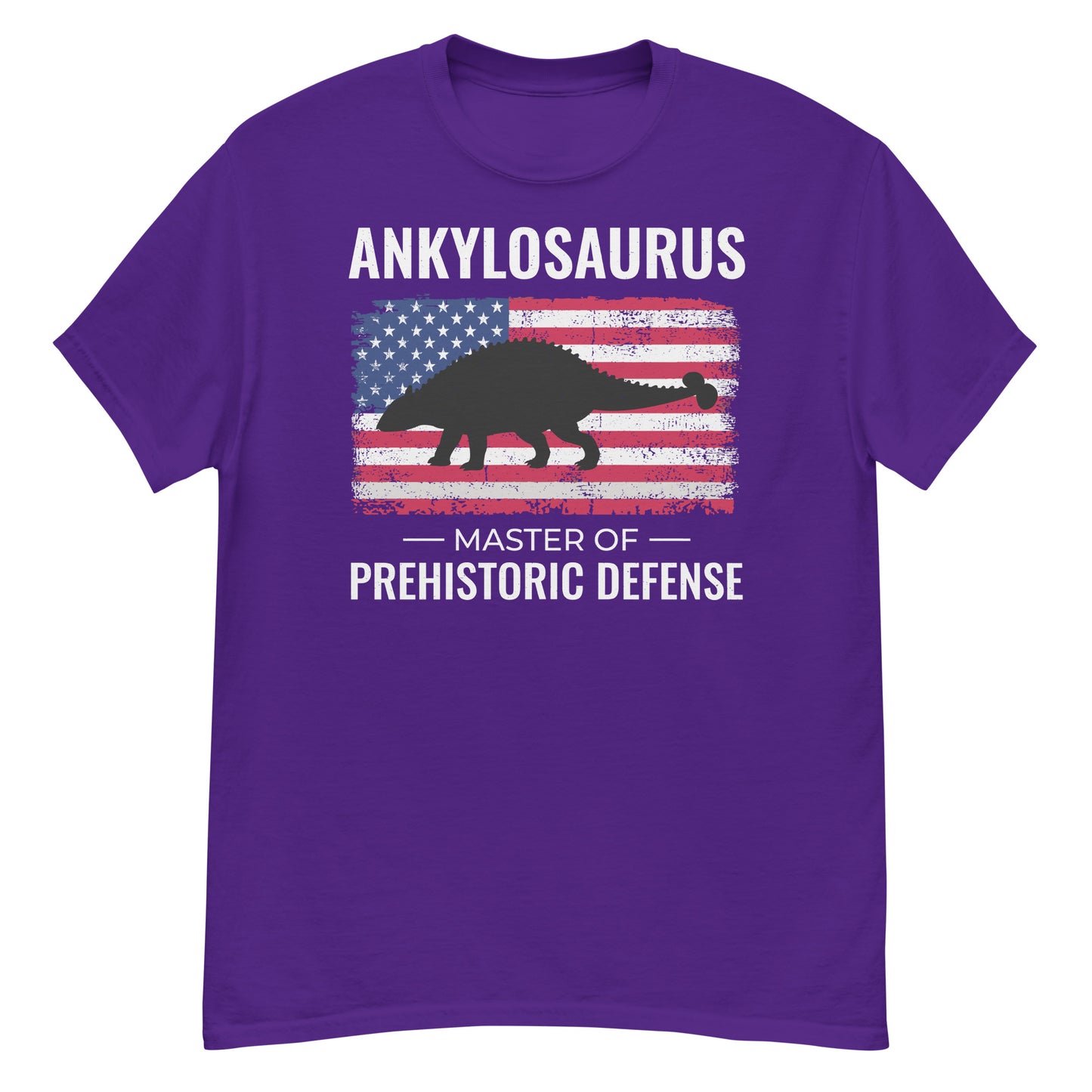 Dinosaurier-T-Shirt mit amerikanischer Flagge: Ankylosaurus – Meister der prähistorischen Verteidigung