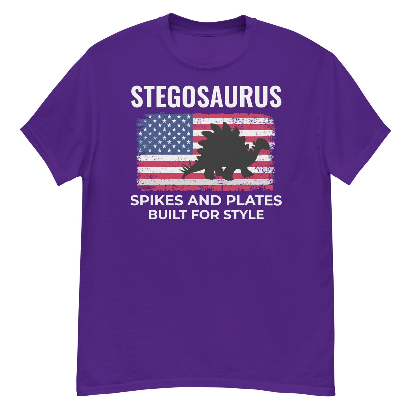 Camiseta con la bandera estadounidense de dinosaurio: Stegosaurus: púas y placas, diseñadas para el estilo