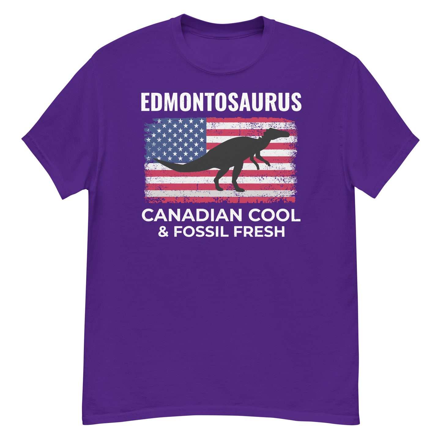 Camiseta con dinosaurio de la bandera estadounidense: Edmontosaurus - Canadian Cool and Fossil Fresh