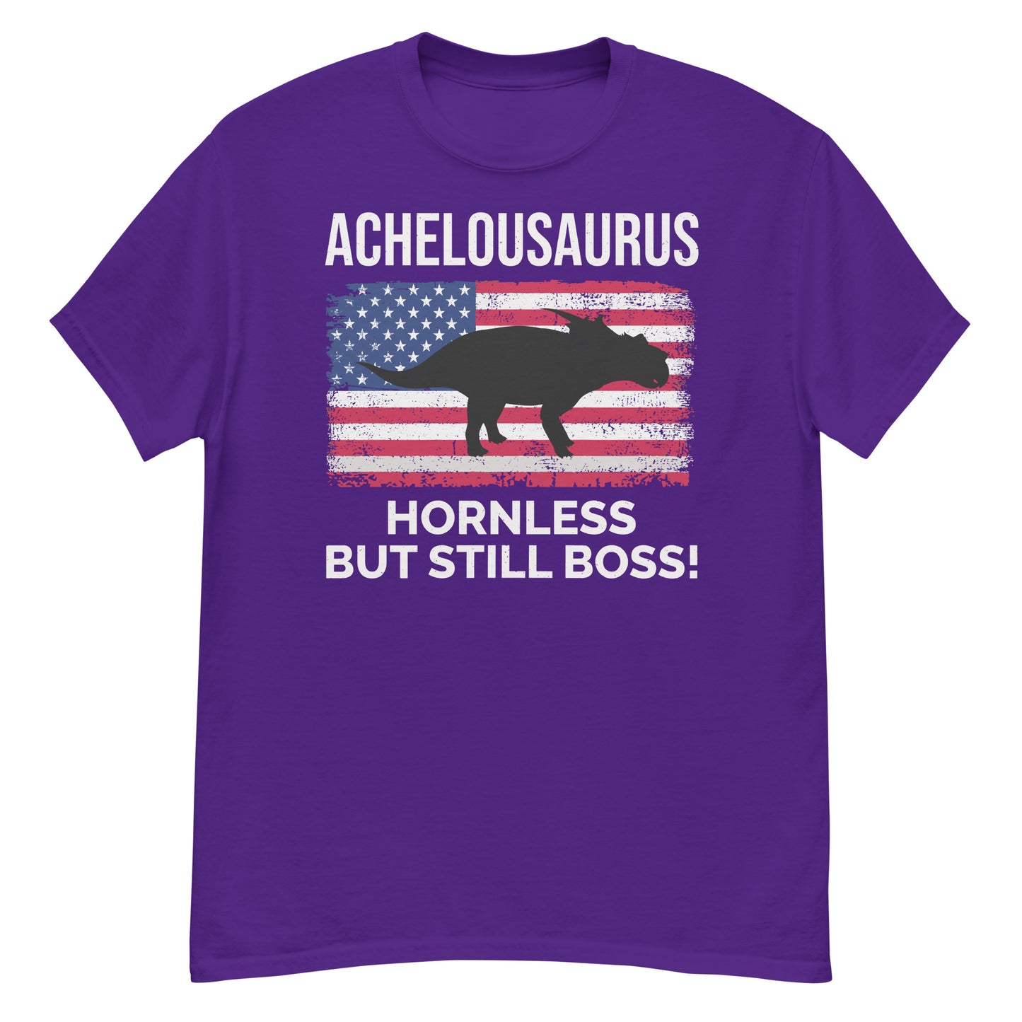 Camiseta con la bandera estadounidense del dinosaurio Achelousaurus: sin cuernos, sigue siendo el jefe