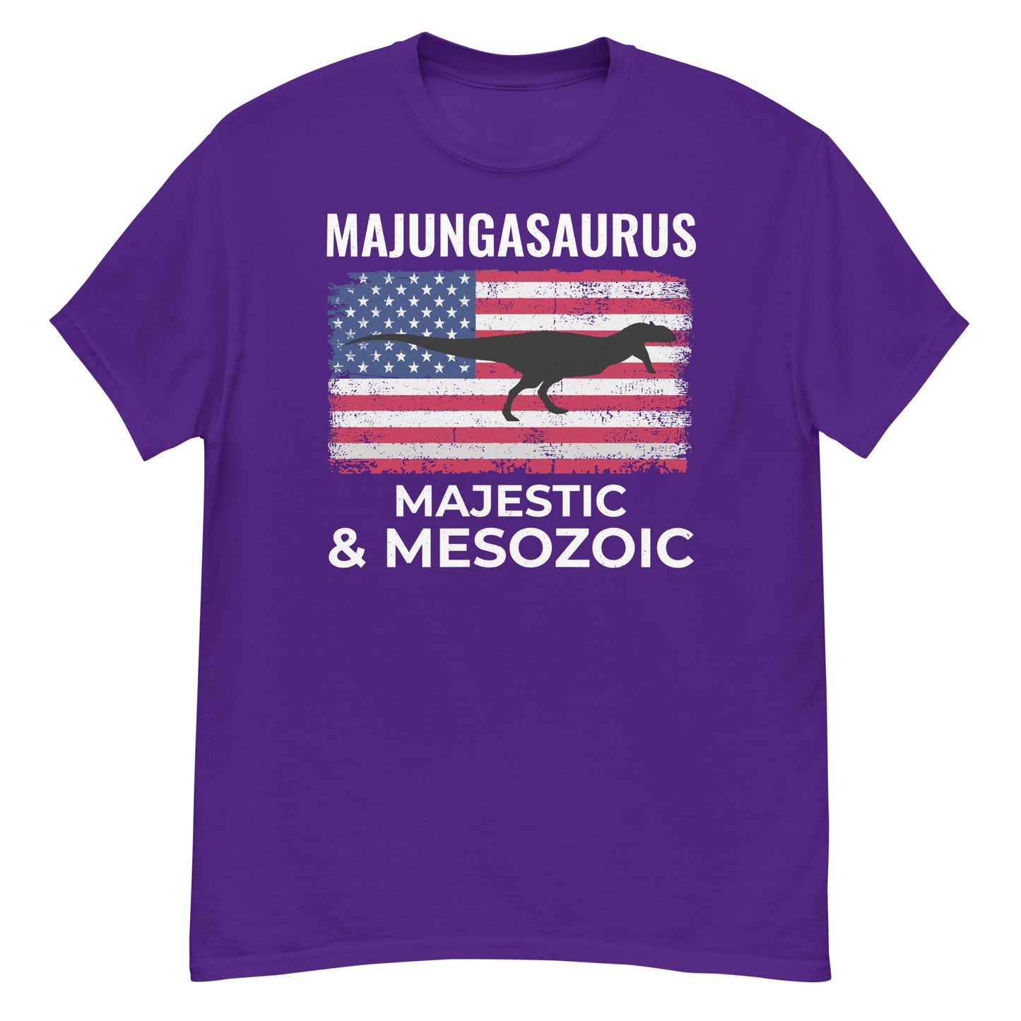 Amerikanische Flagge Majungasaurus Dinosaurier T-Shirt: Majestätisch und Mesozoikum