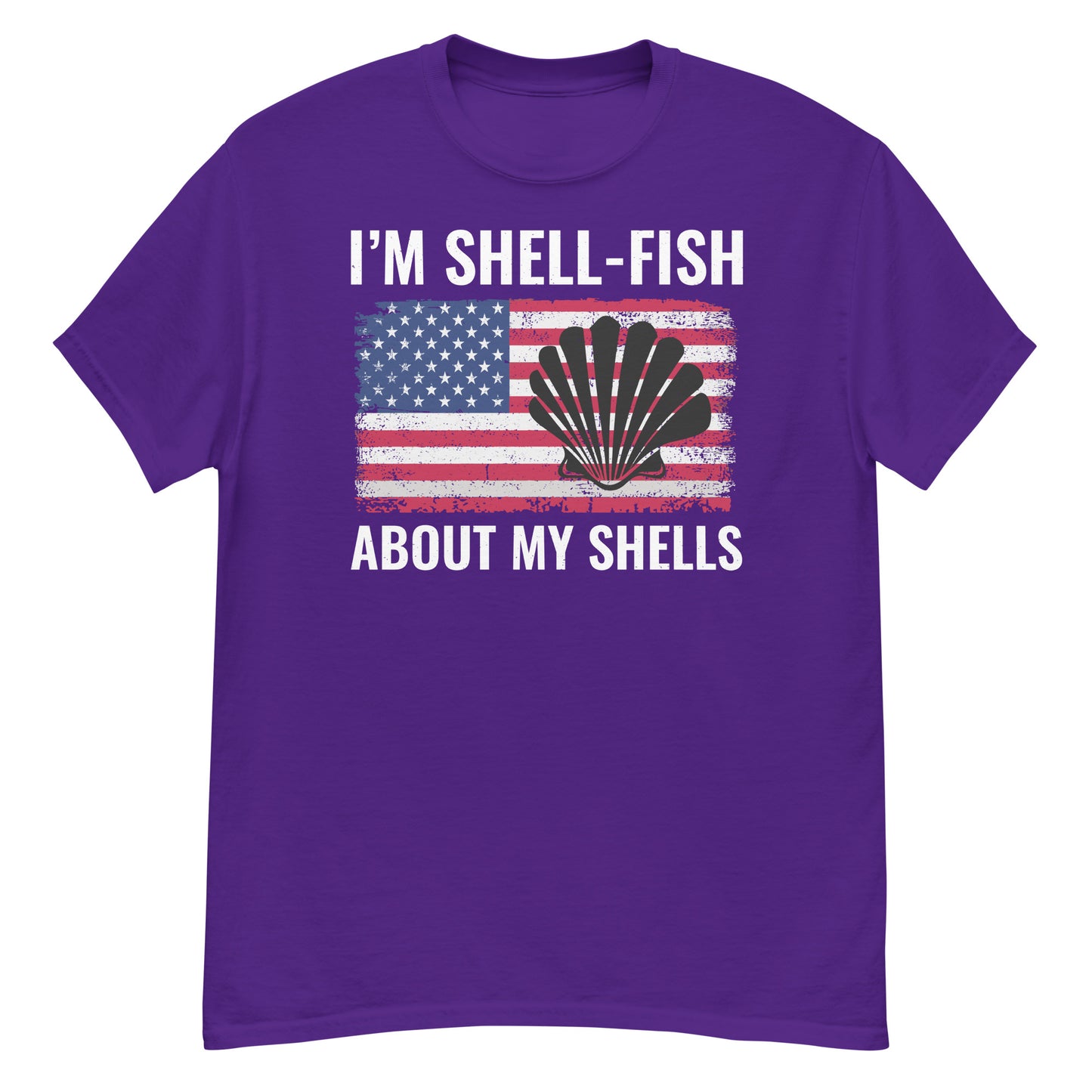 T-Shirt für Muschelsammler mit amerikanischer Flagge: Ich bin ein Muschelfisch über meine Muscheln