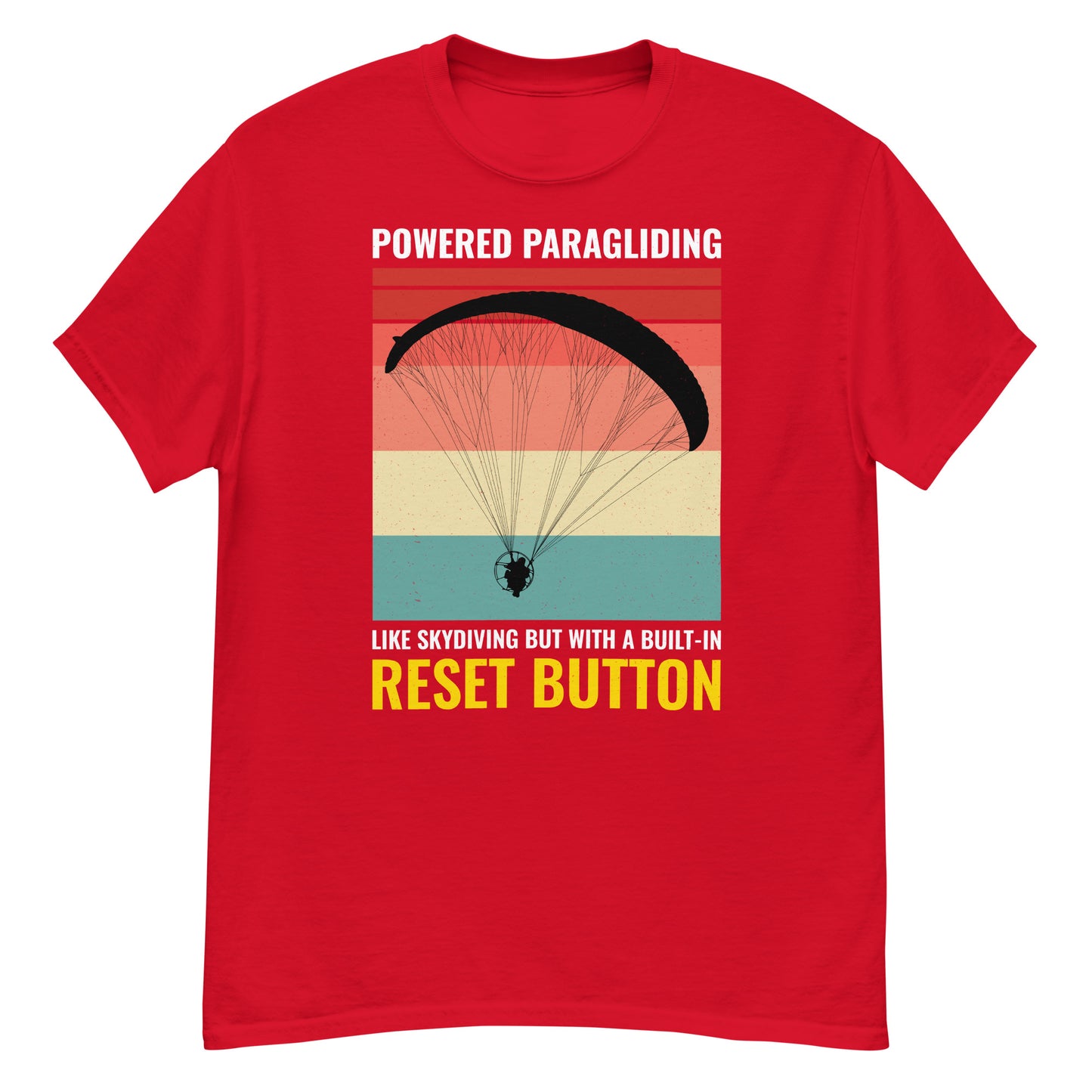 Camiseta de parapente motorizado: como paracaidismo pero con un botón de reinicio incorporado