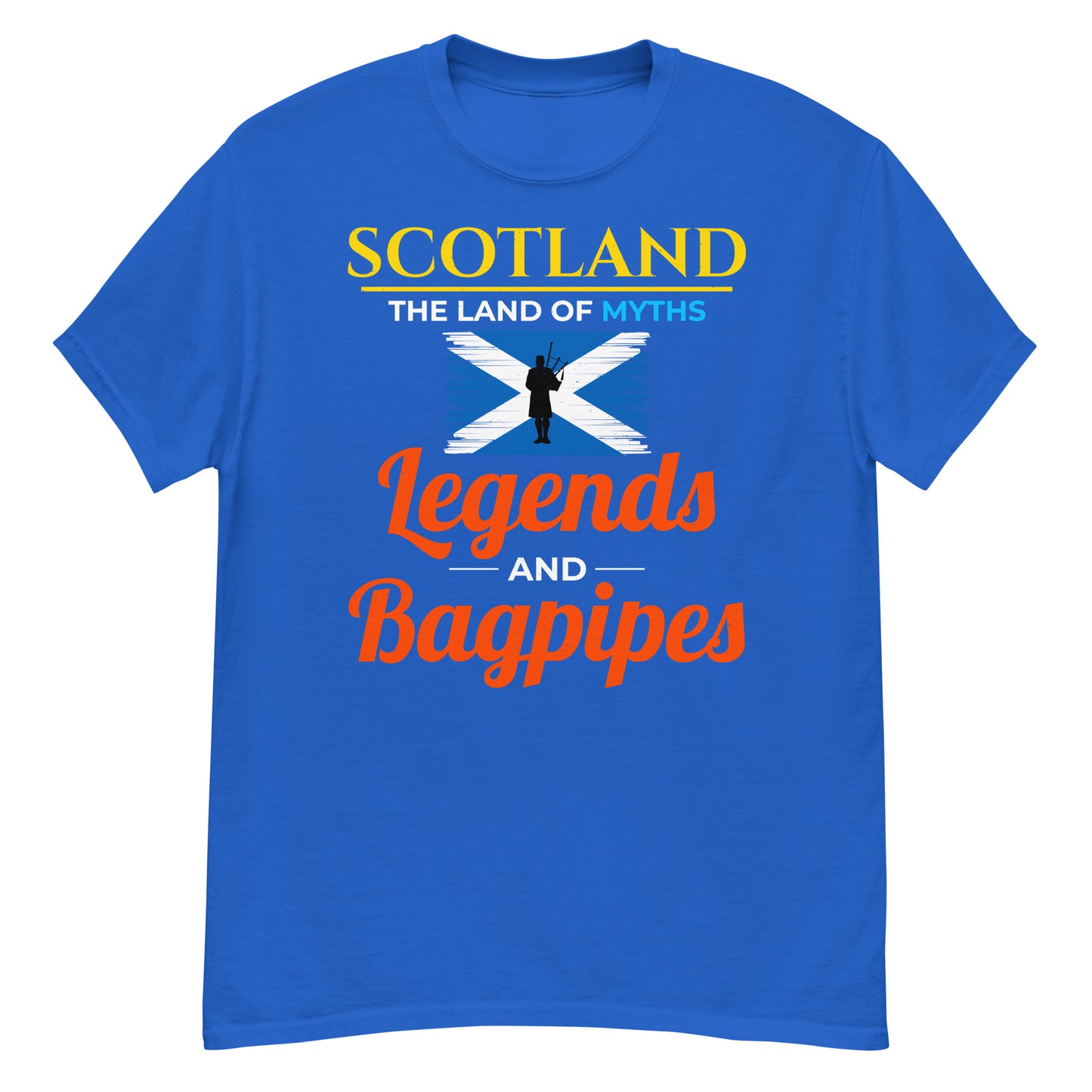 Scottish Flag Bagpipe T-Shirt - Scotland: The Land of Myths, Legends, and Bagpipes