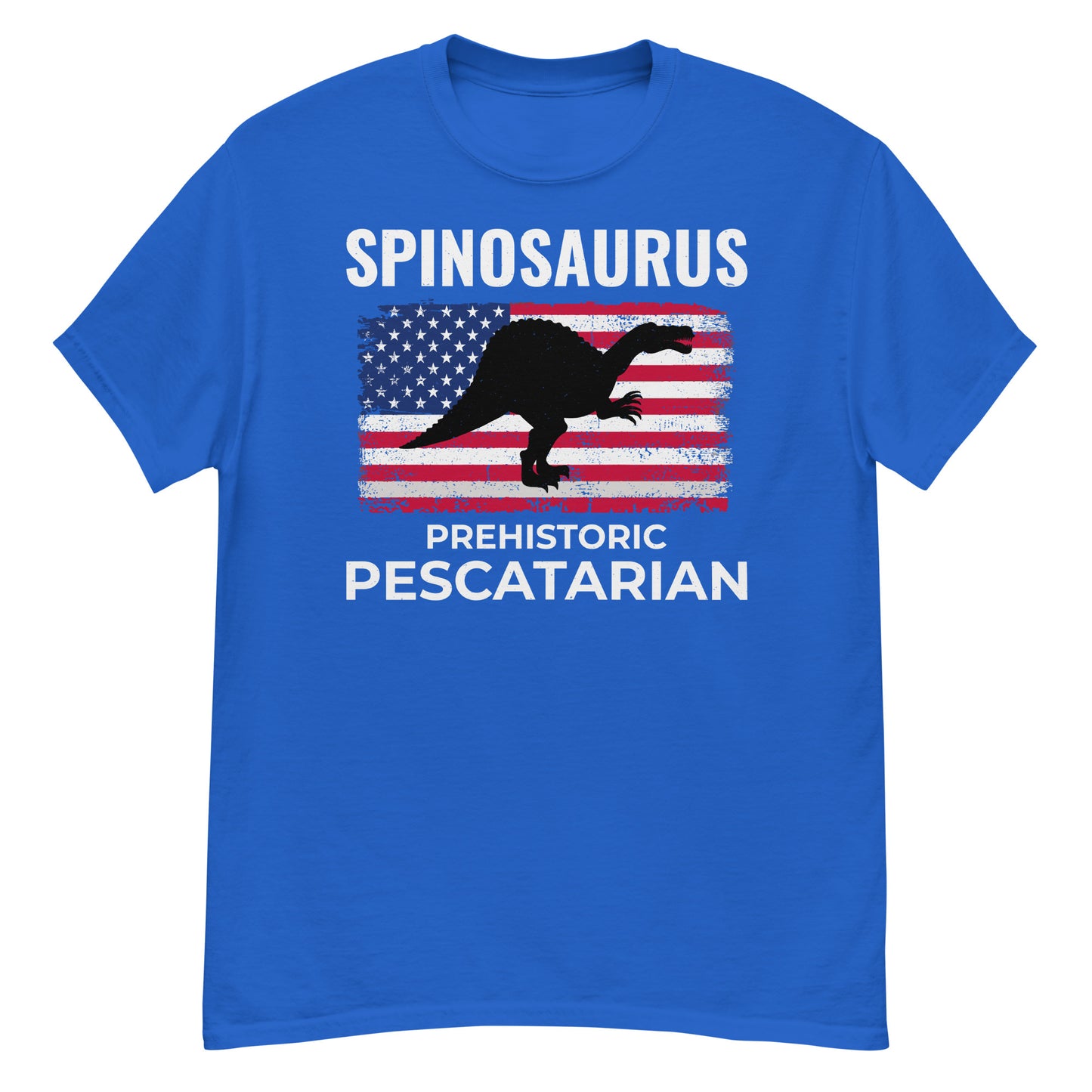 Dinosaurier-T-Shirt mit amerikanischer Flagge: Spinosaurus – der prähistorische Pescetarier