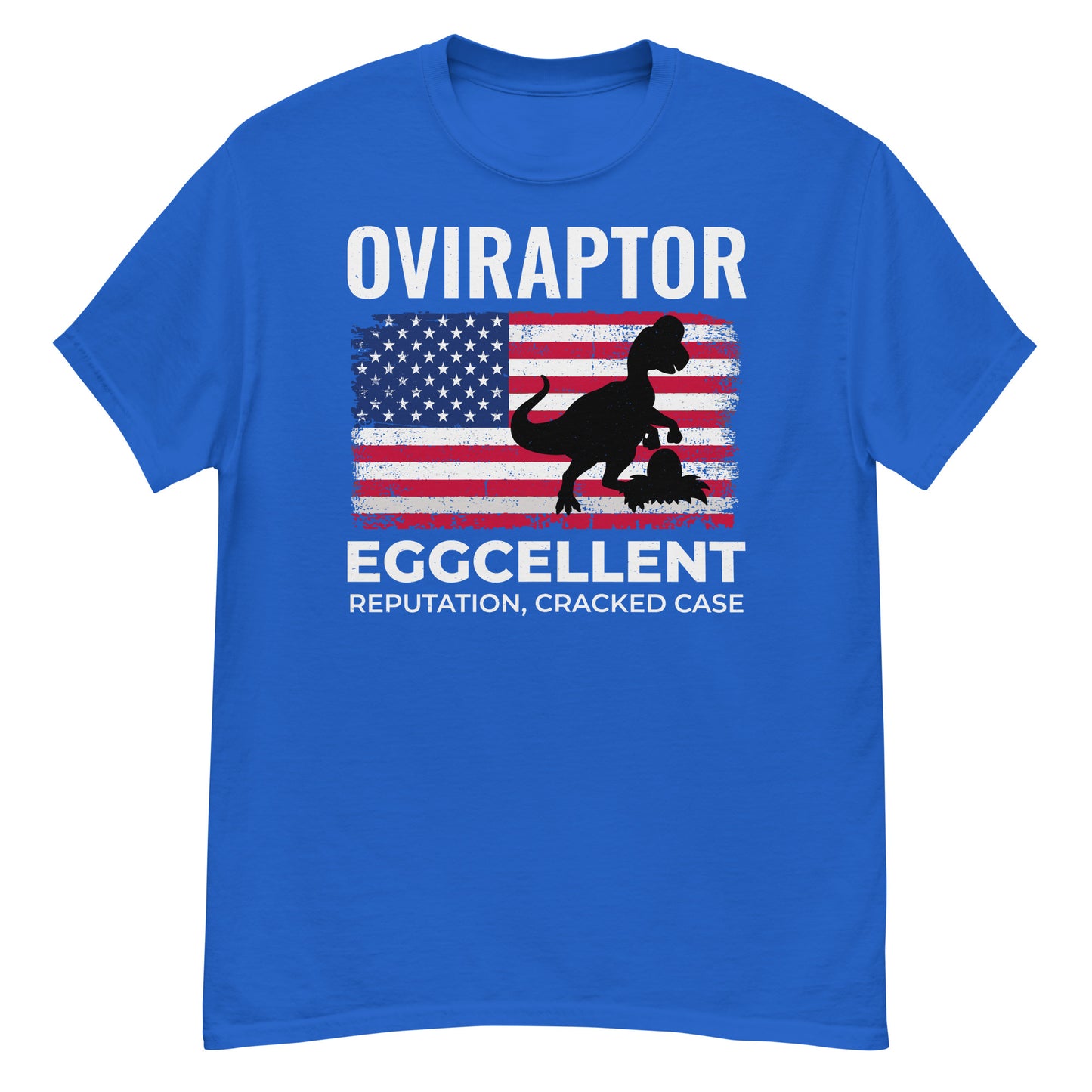 Dinosaurier-T-Shirt mit amerikanischer Flagge: Oviraptor – hervorragender Ruf, geknackter Fall