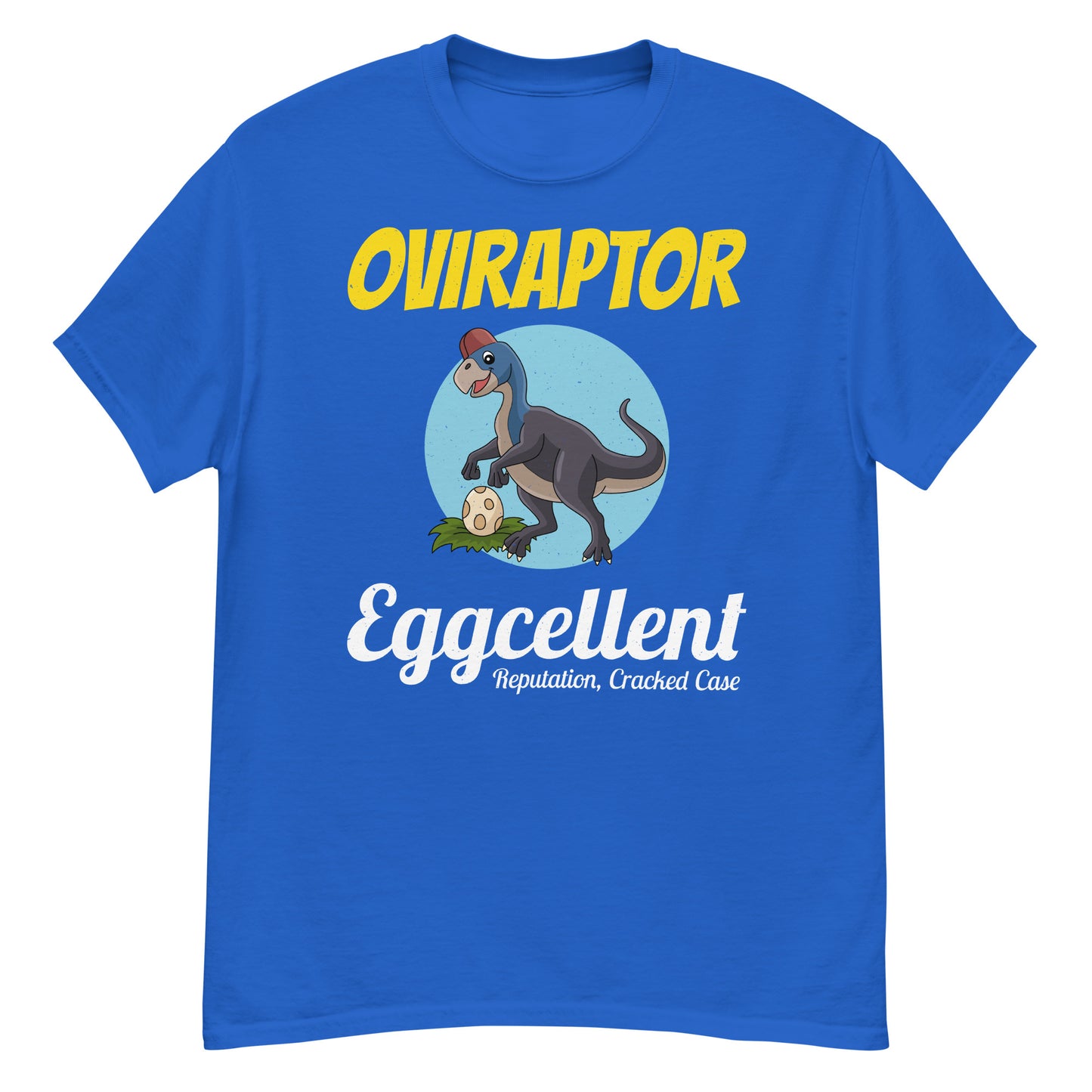 Paleontologist Dinosaur T-Shirt: Oviraptor - Eggcellent Reputation, Cracked Case