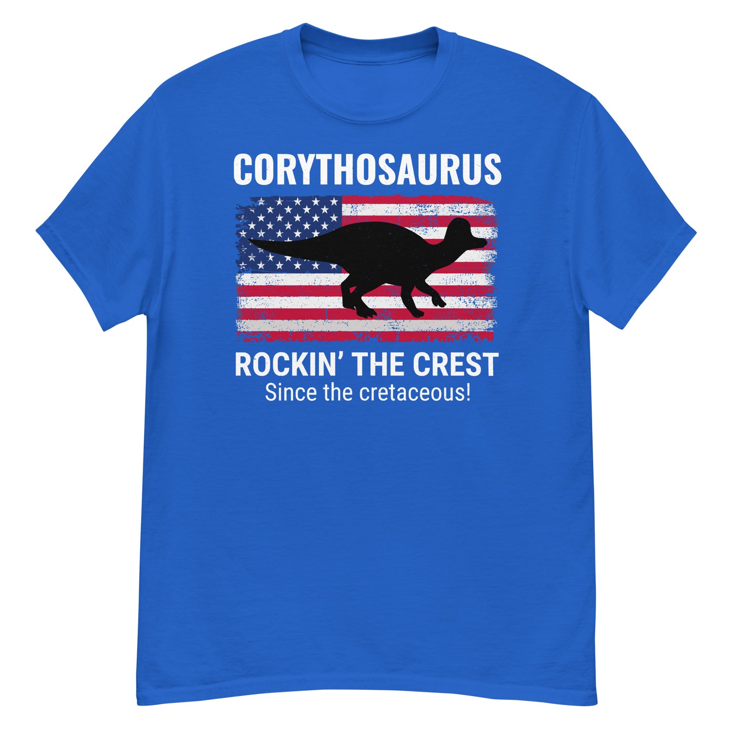 T-Shirt mit Dinosaurier-Motiv und amerikanischer Flagge: Corythosaurus – das Wappen rockt seit der Kreidezeit!