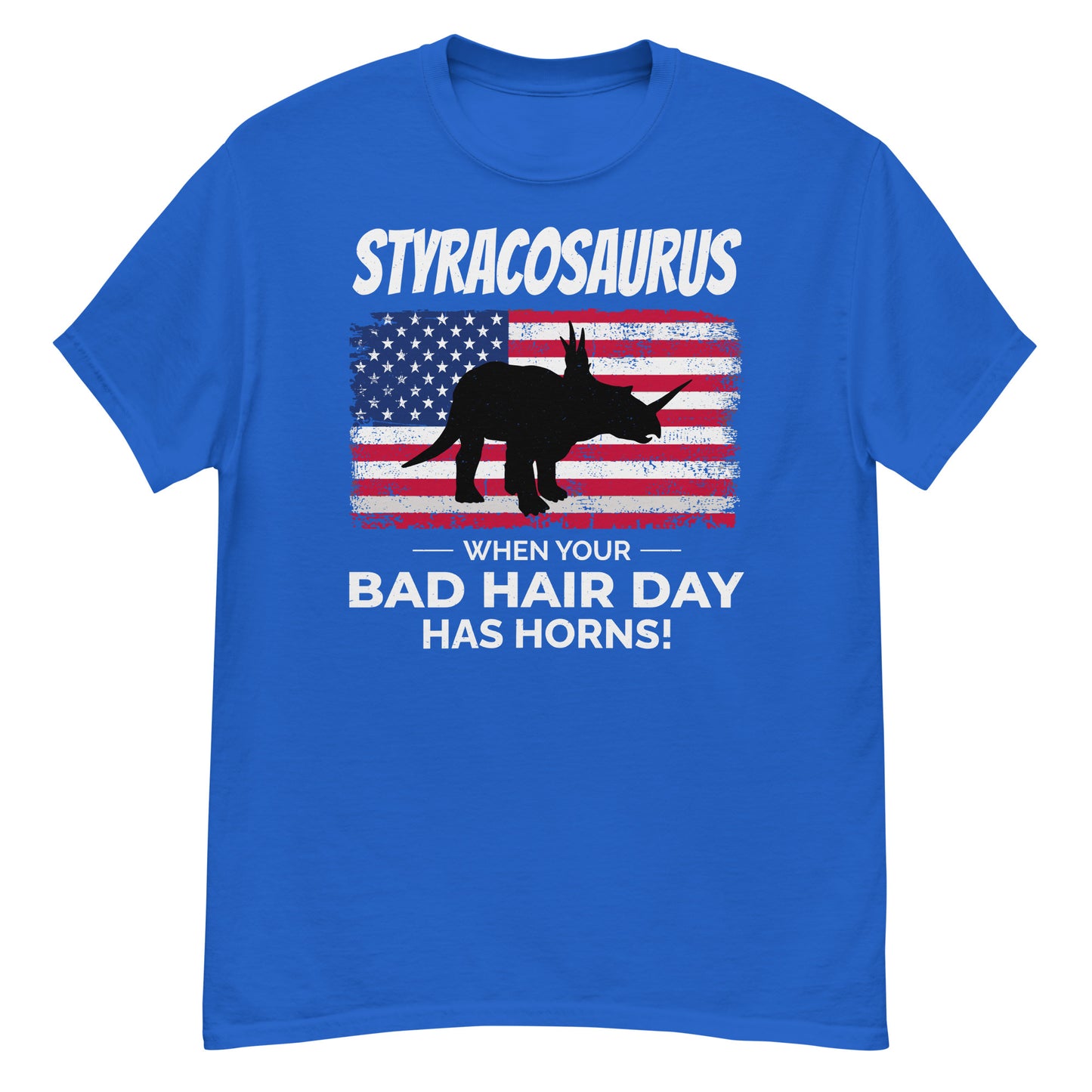 Styracosaurus American Flag Dinosaur T-Shirt: Bad Hair Day with Horns