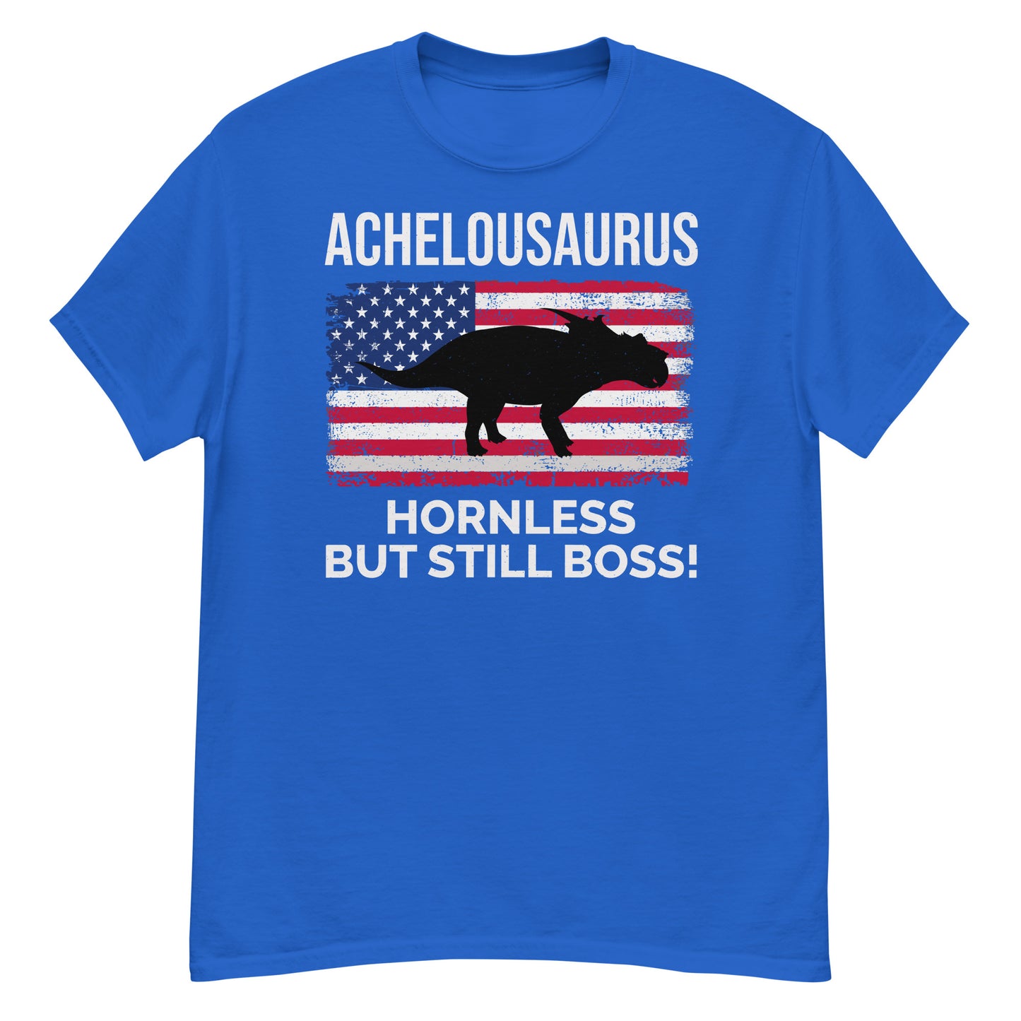 Achelousaurus Dinosaurier T-Shirt mit amerikanischer Flagge: Hornlos, immer noch Boss