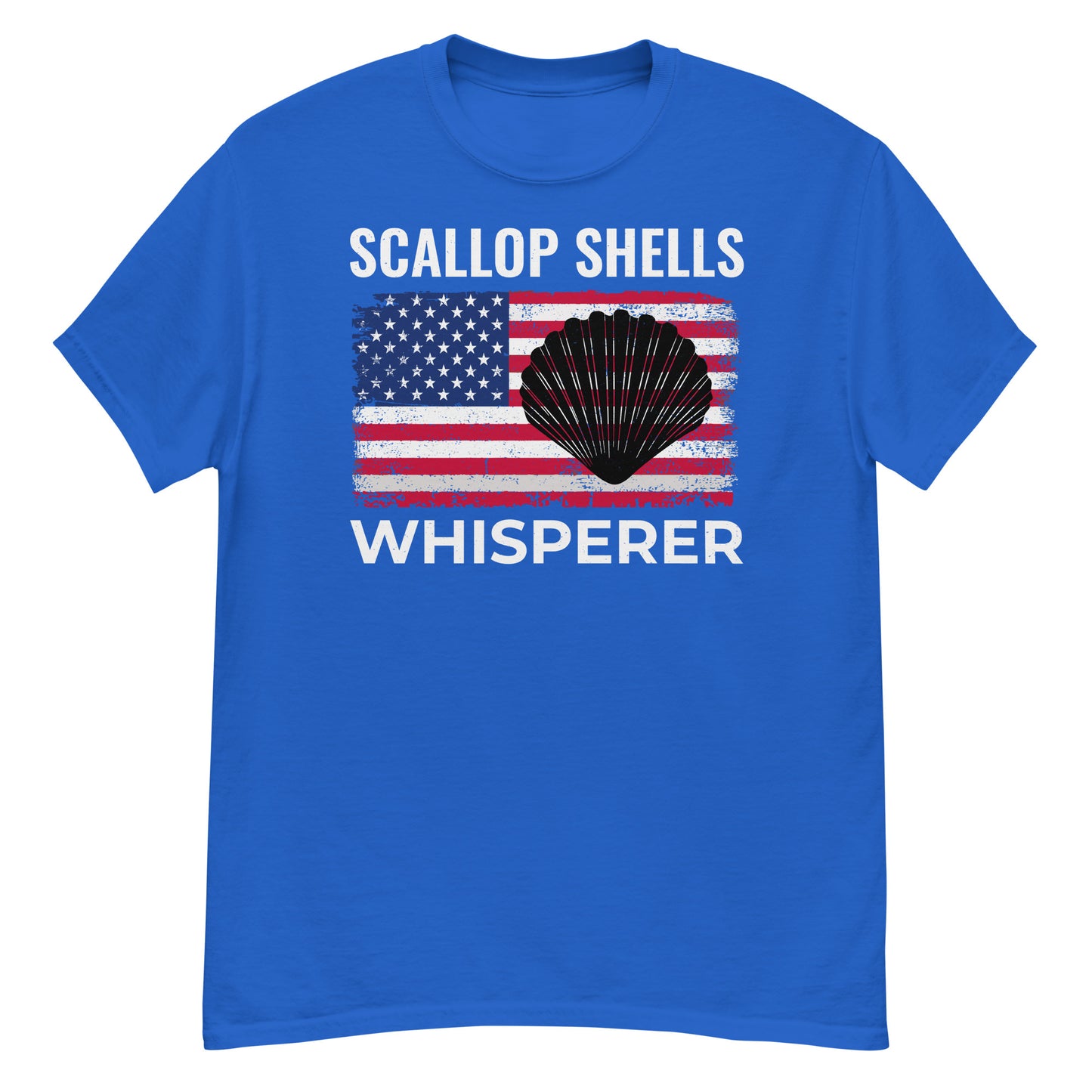 T-Shirt mit amerikanischer Flagge für Muschelsammler: Scallop Shell Whisperer